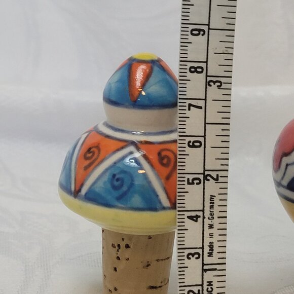 Ceramic Wine Bottle Cork Bottle Stopper Hand Painted Set of 2 - Picture 5 of 6